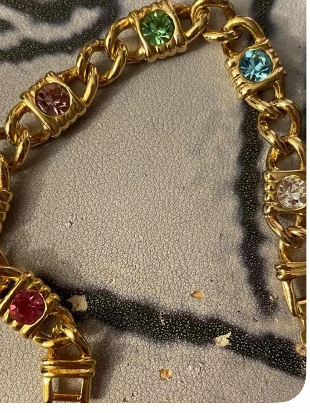 Gold-Tone Multi-Color Rhinestone Link Bracelet